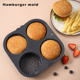 Factory Custom BPA Freesilicone baking mold Bread Cake Burger Bun Mold Baking Tools 4 hole Silicone Hamburger Mold