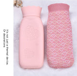 Factory Custom High Quality Eco-Friendly Silicone Hot Water Bag Large Size with Flannel Cover Cute Hand Warmer  Water Rubber Bottles