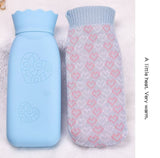 Factory Custom High Quality Eco-Friendly Silicone Hot Water Bag Large Size with Flannel Cover Cute Hand Warmer  Water Rubber Bottles